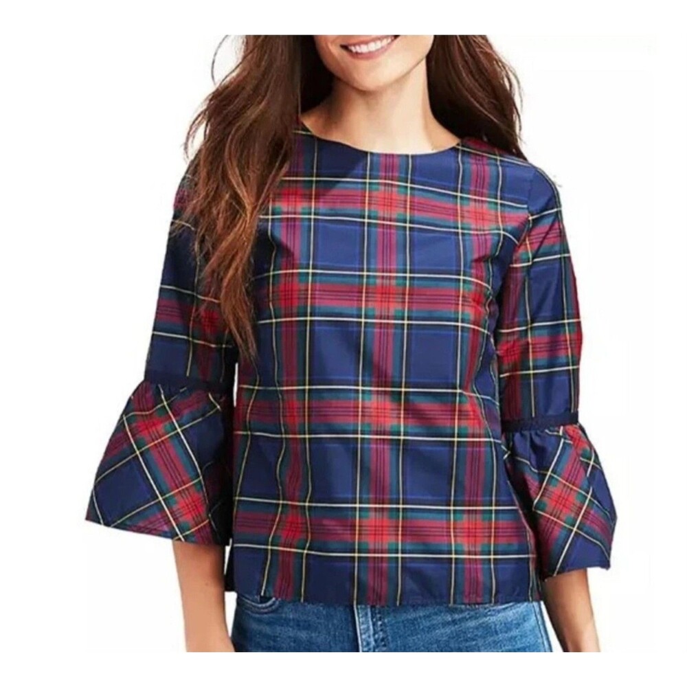 Vineyard Vines Women's Top Size 16 Plaid Bell Sleeve Holiday Tafeta Blouse